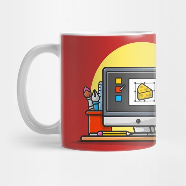 Computer Graphic Designer With Coffee And Stationary Cartoon Vector Icon Illustration by Catalyst Labs